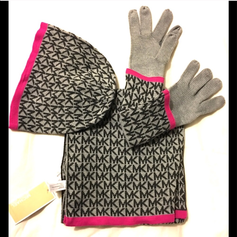 SOLD ON E MK logo Beanie Hat, Scarf & Gloves